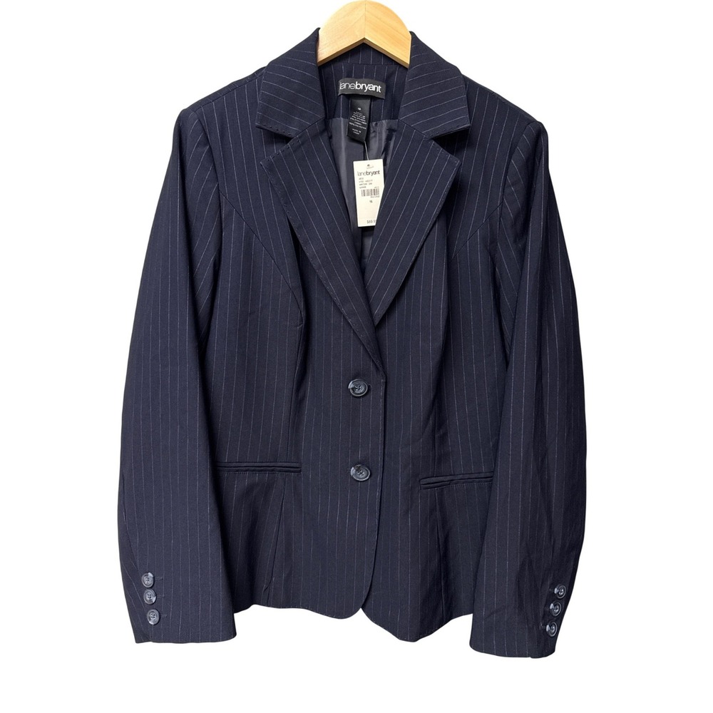 NWT Lane Bryant Blazer Women 16 Navy Pinstripe Professional Career Office Jacket